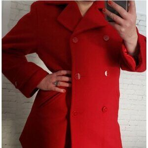 Vintage 80's 90's Barraza Red Wool Double Breasted Peacoat